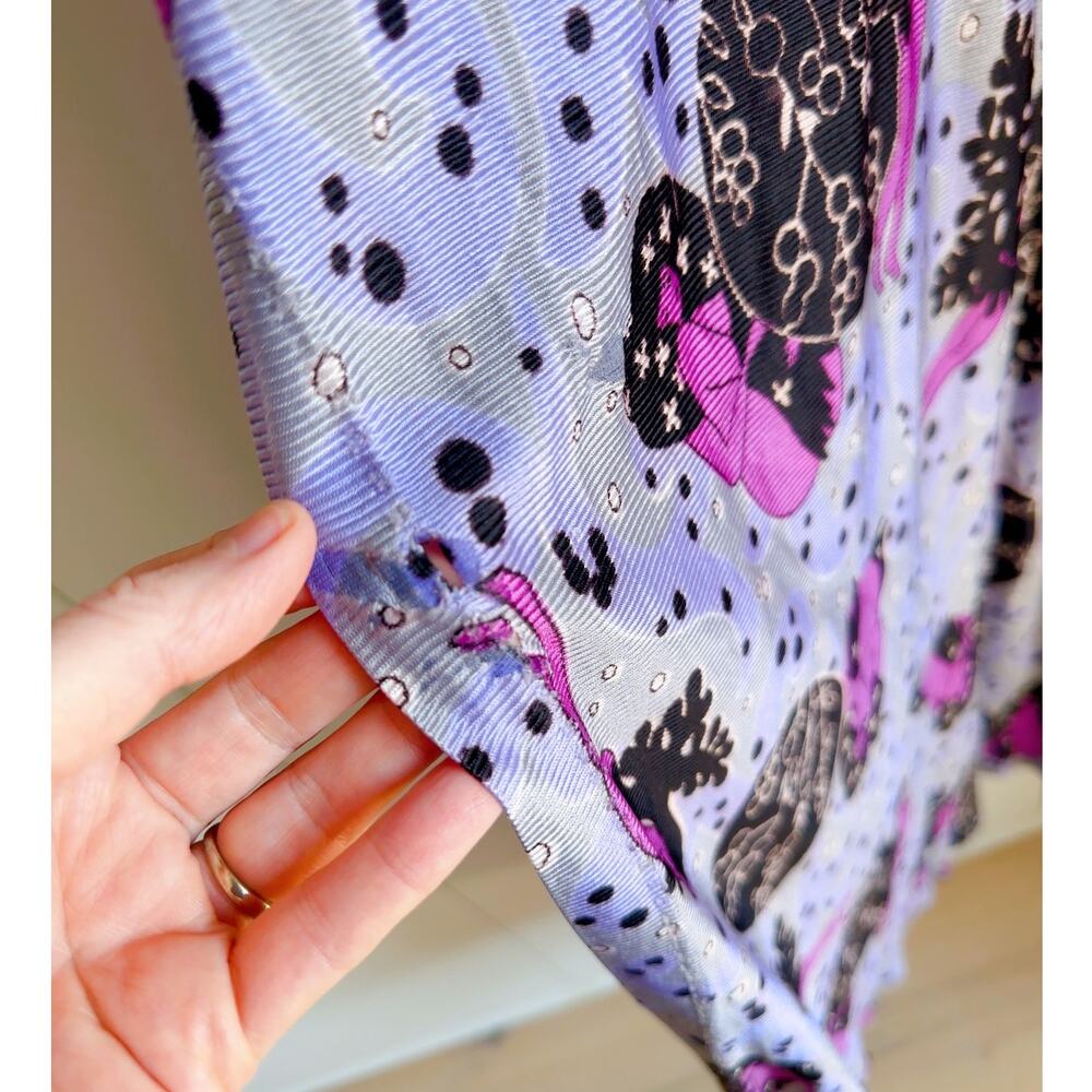 Vintage 70s Maxi Dress Sea Siren Print Purple Black Sexy Fit Side Slits Maxi - Picture 5 of 10